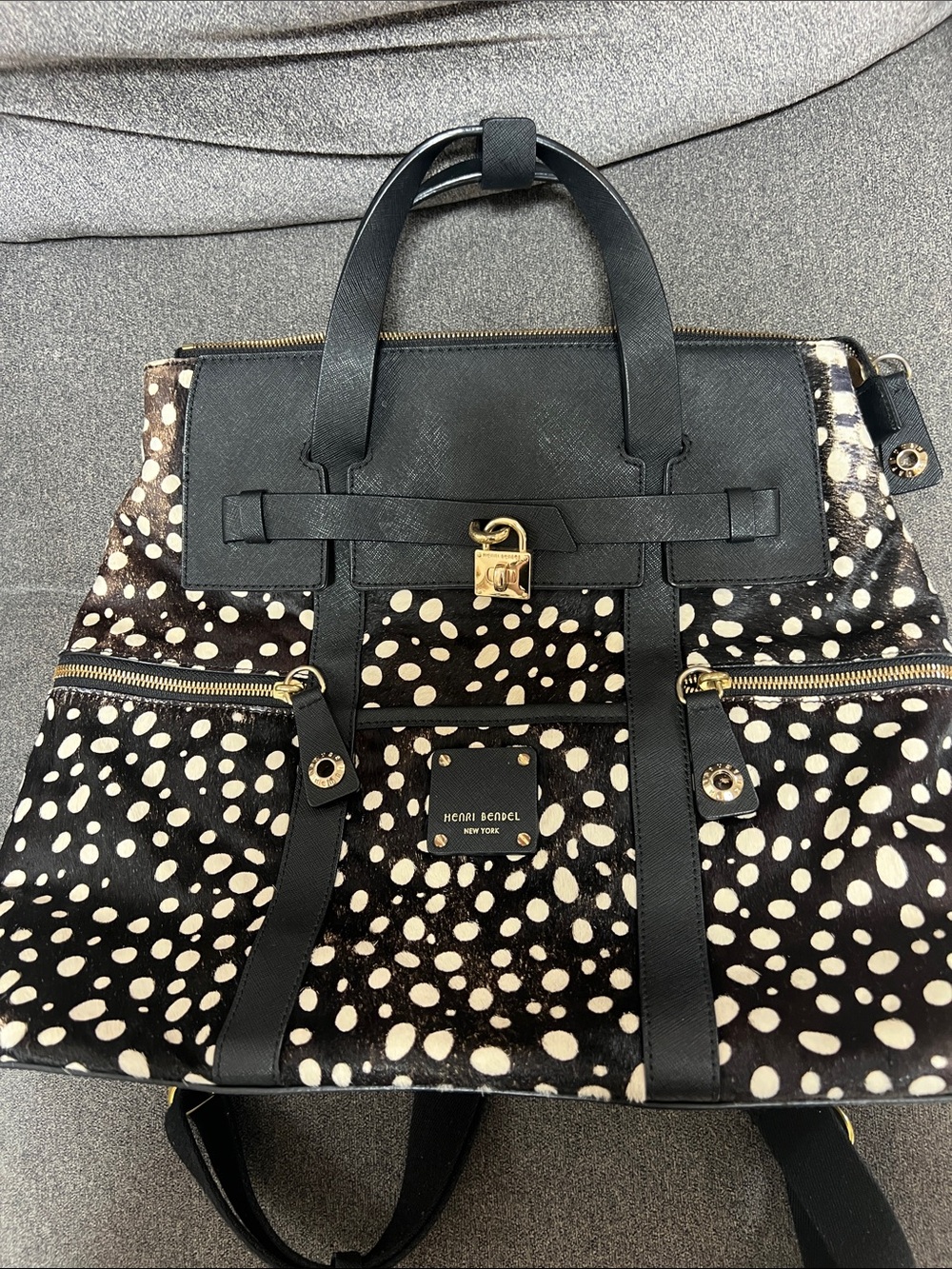 *RARE* henri bendel Animal Print Spotted Jetsetter Leather Backpack